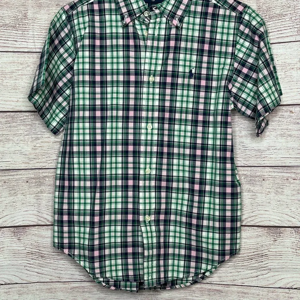 Ralph Lauren Short Sleeve Cotton Plaid Button Down Shirt Size 7